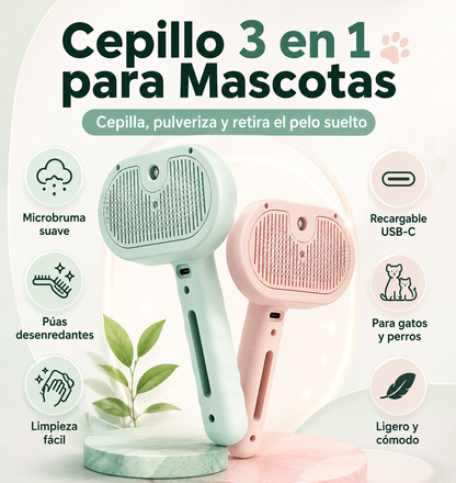 Set Cepillo Mascota 3 en 1 Vaporizador