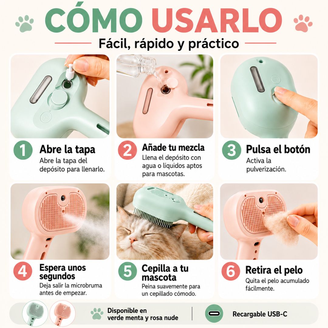 Set Cepillo Mascota 3 en 1 Vaporizador