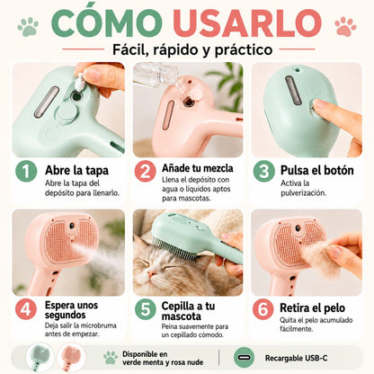 Set Cepillo Mascota 3 en 1 Vaporizador